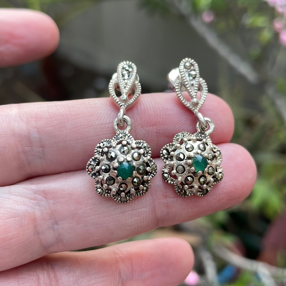 Vintage sterling silver/emerald earrings